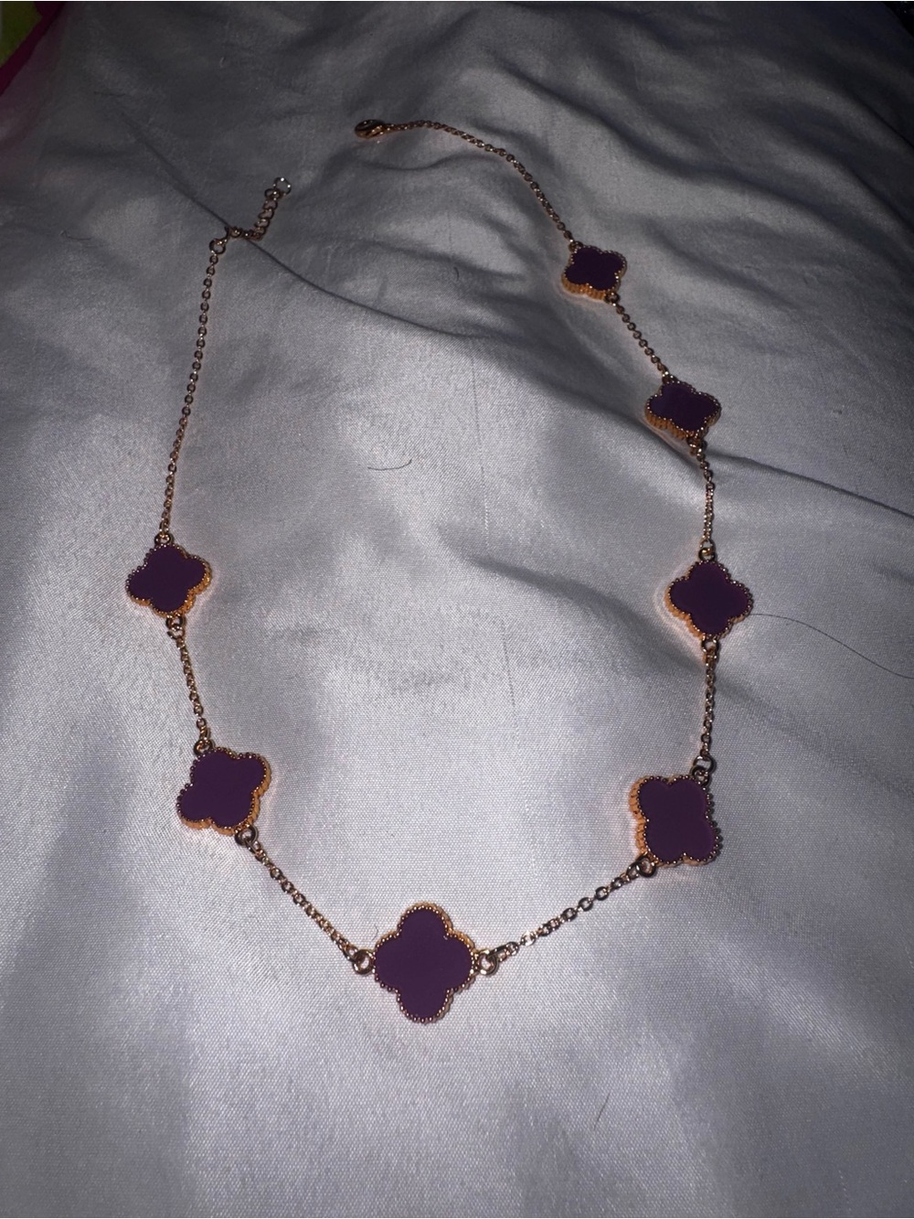 Gold-Tone Necklace with Purple Clover Panels